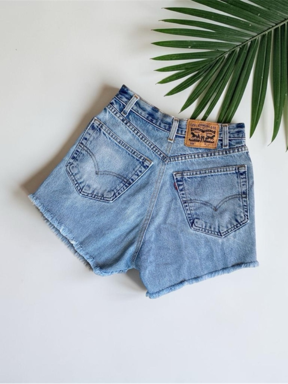 Vintage Levi's 508 Light Blue Distressed High-Rise Jean Shorts - Picture 2 of 5
